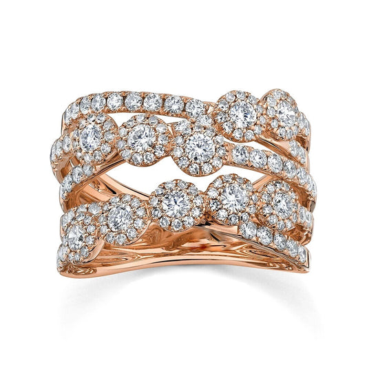Diamond Crossover Crisscross X Ring 14K Rose Gold Bridge Multi Row Cocktail0
