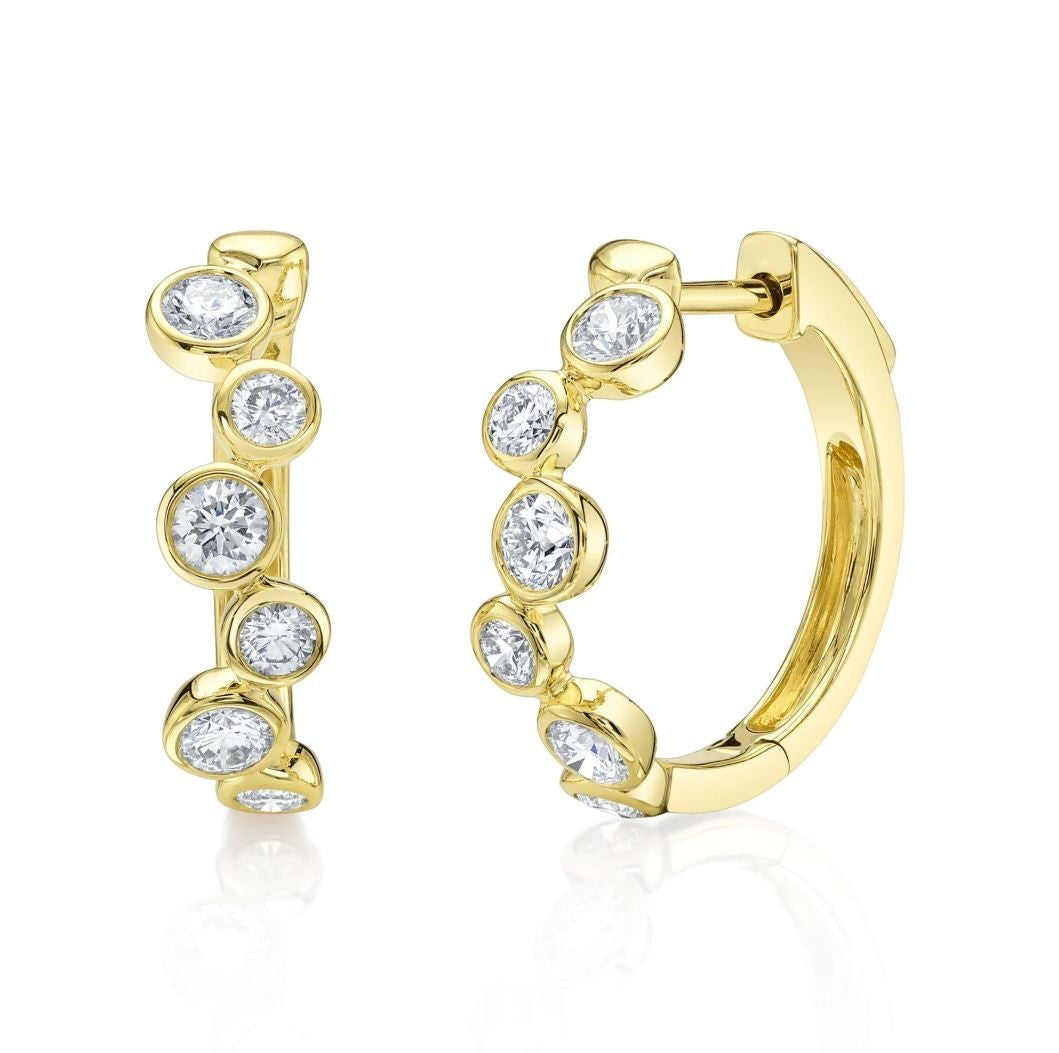Diamond Bezel Hoop Earrings 14K Yellow Gold Natural 0.82CT Zig Zag Scattered0