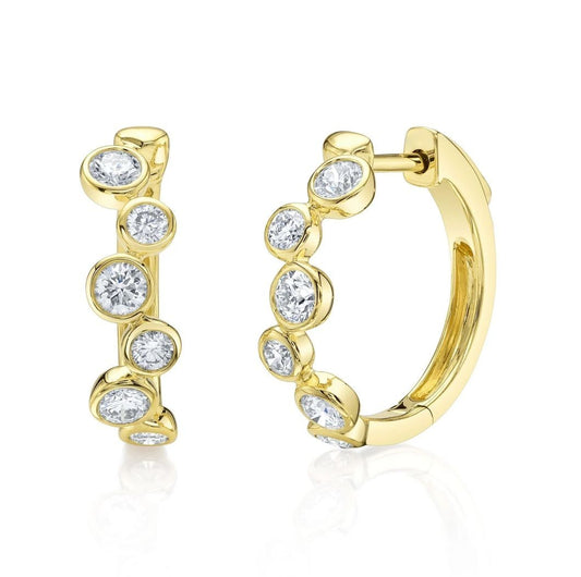 Diamond Bezel Hoop Earrings 14K Yellow Gold Natural 0.82CT Zig Zag Scattered0