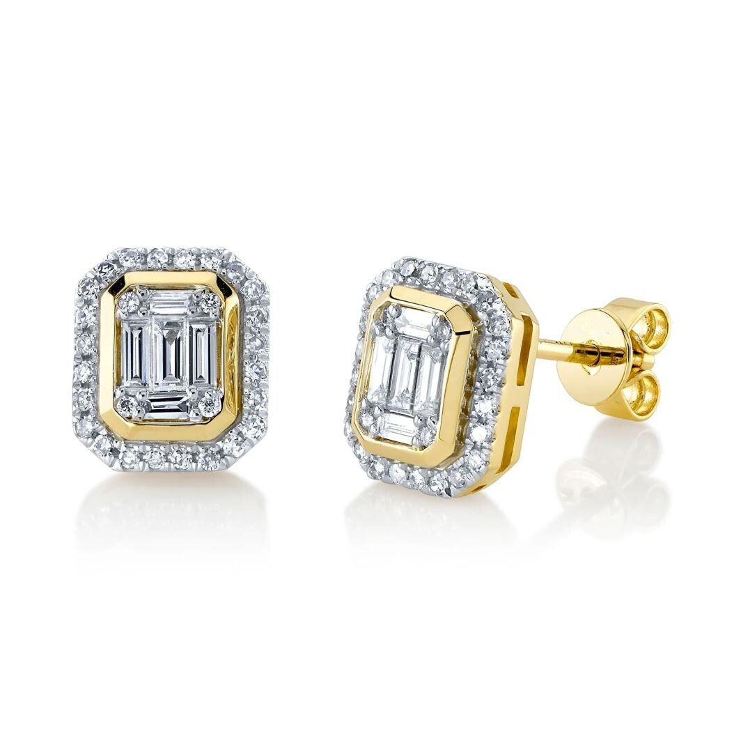 Baguette Diamond Stud Earrings 14K Yellow Gold Natural 0.50CT Octagon Rectangle0