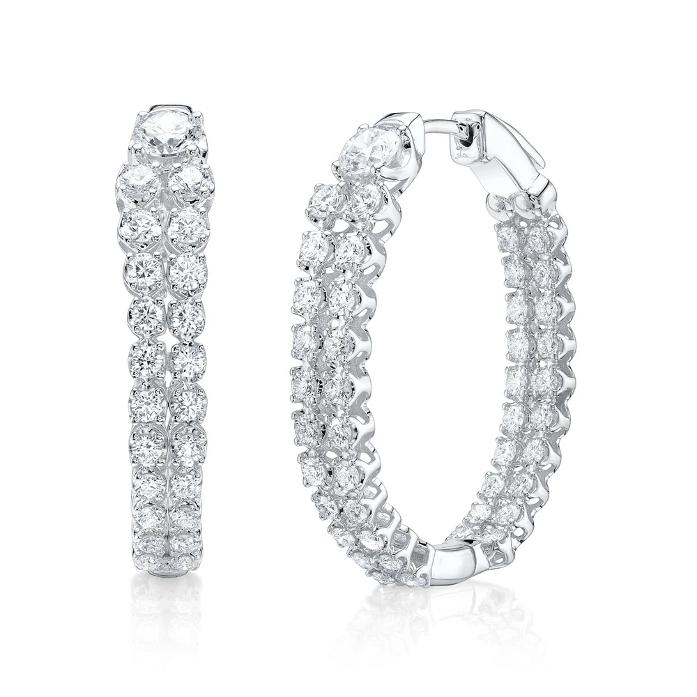 Diamond Inside Out Hoop Earrings 14K Yellow Gold Natural Crown Set 3.10 CTW2