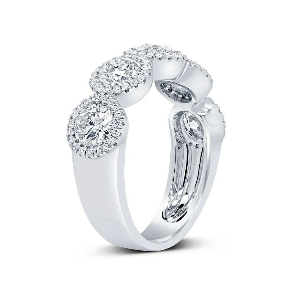 Diamond Engagement Anniversary Ring 14K White Gold Wedding Band 5 Stone 2.28CTW5