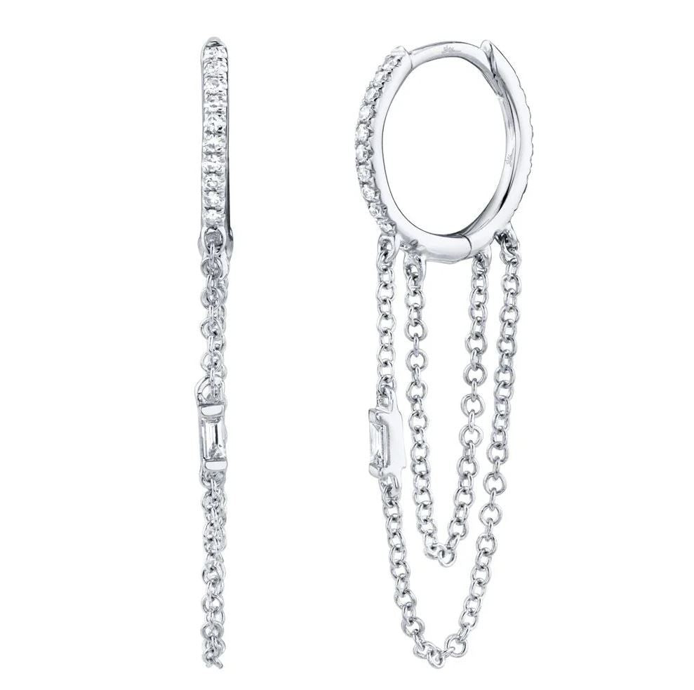 Diamond Chain Earrings 14K White Gold Baguette Cut Natural 0.18 CT Dangling Drop0