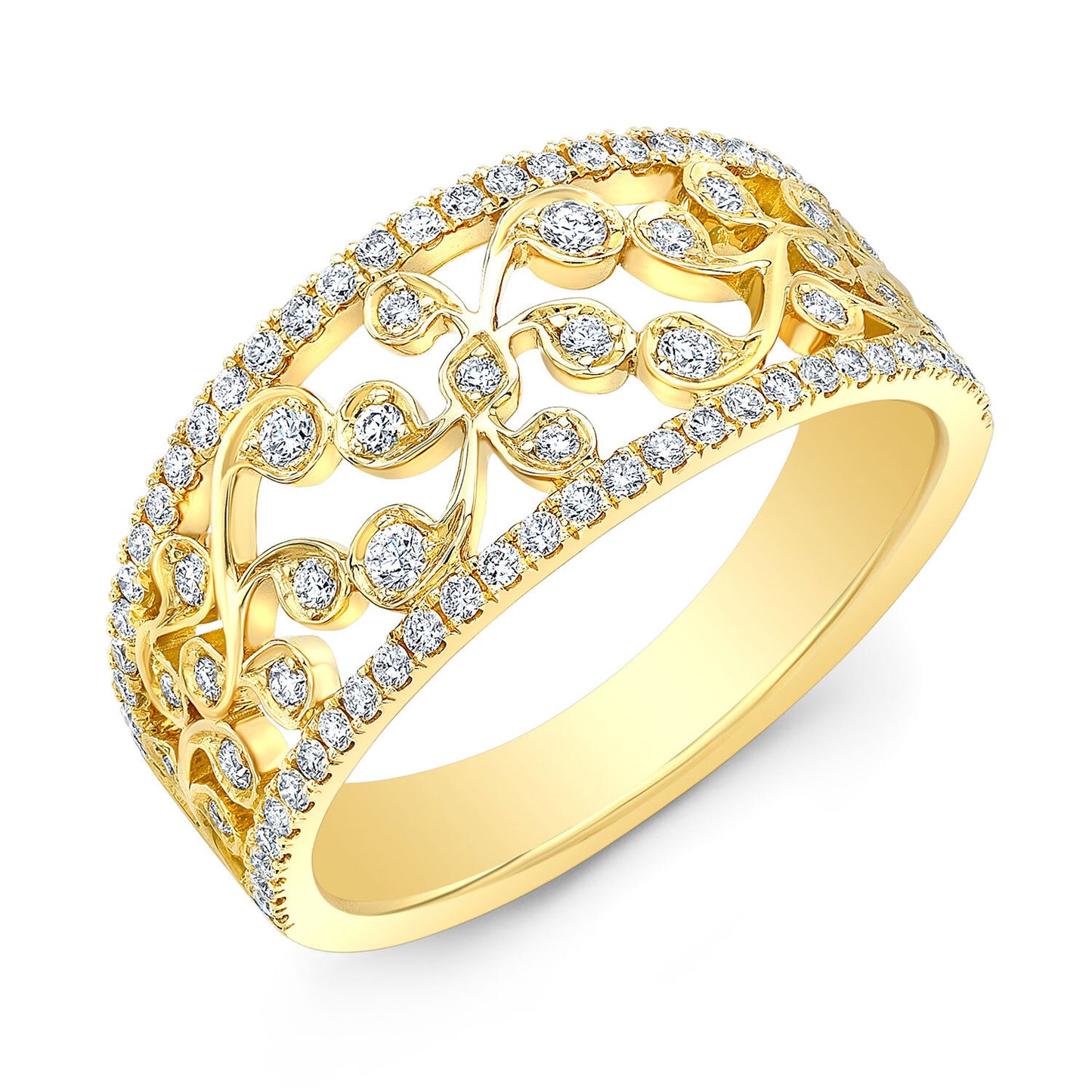 Diamond Open Trellis Lattice Ring 14K Yellow Gold Cocktail 0.50CT Round Cut1
