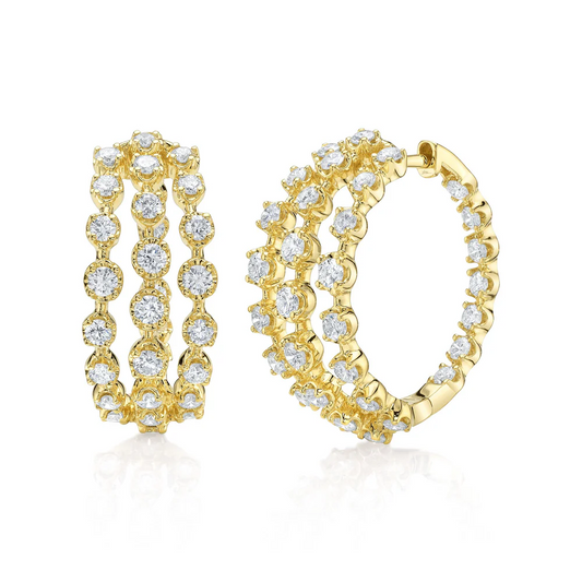 Diamond Crown Setting Hoop Earrings 14K Yellow Gold Natural 1.54 CT0