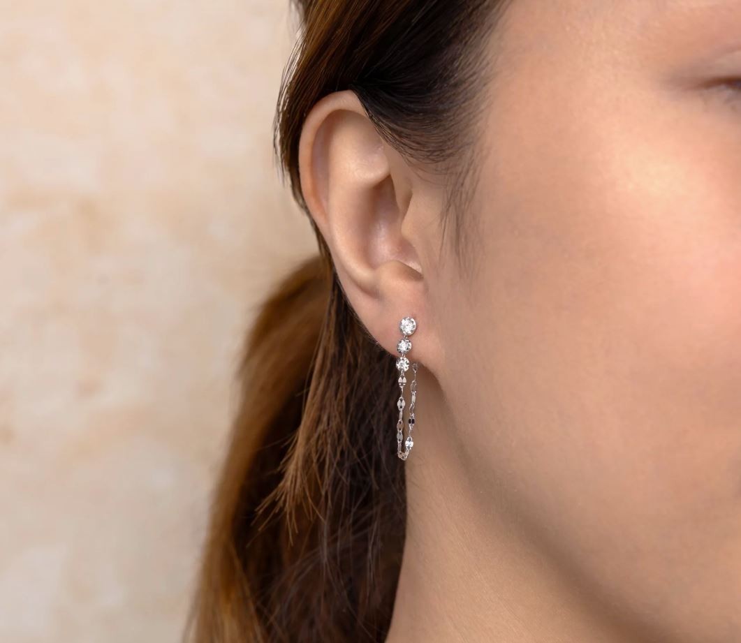 Diamond Sparkle Chain Earrings 14K White Gold Natural 0.22CT Dangling Stud1