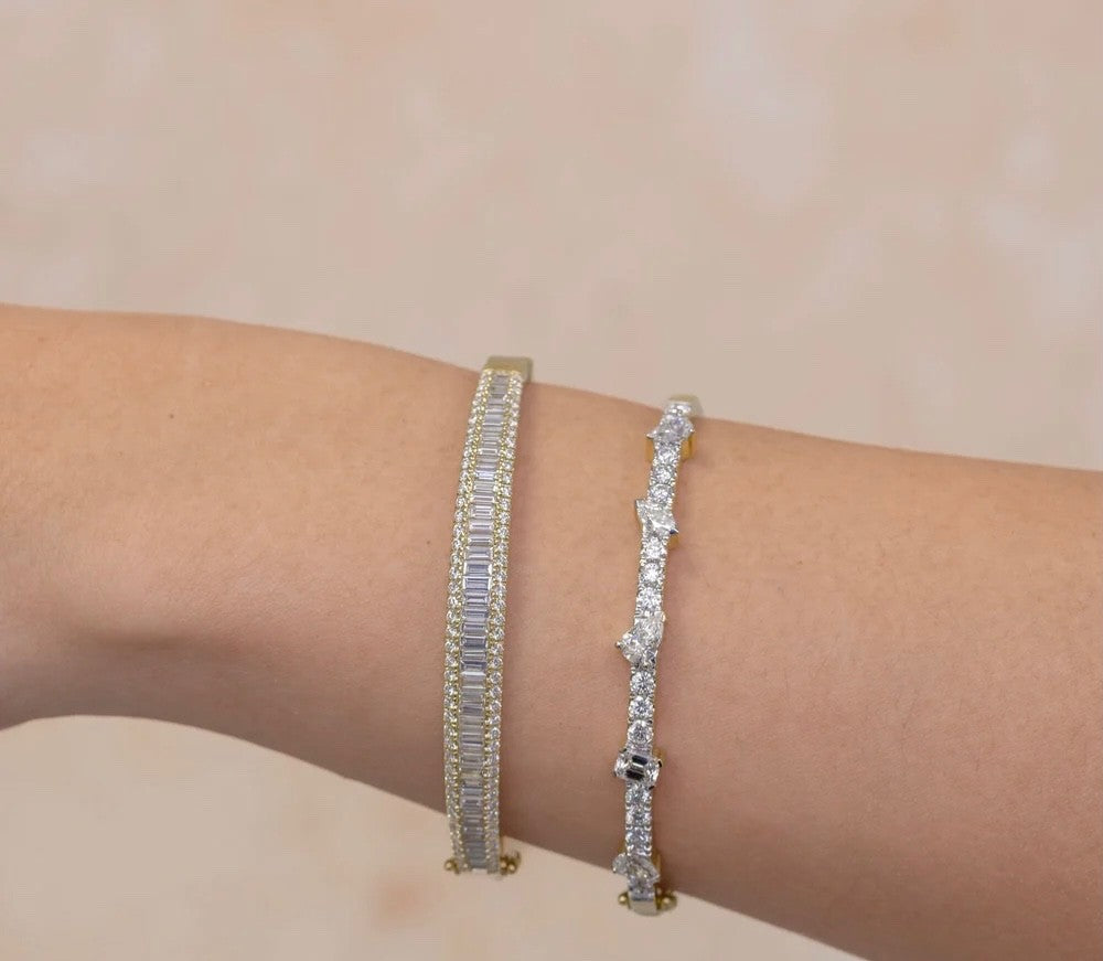 Baguette Diamond Bangle Bracelet 14K Yellow Gold 2.85CT Natural Certified2
