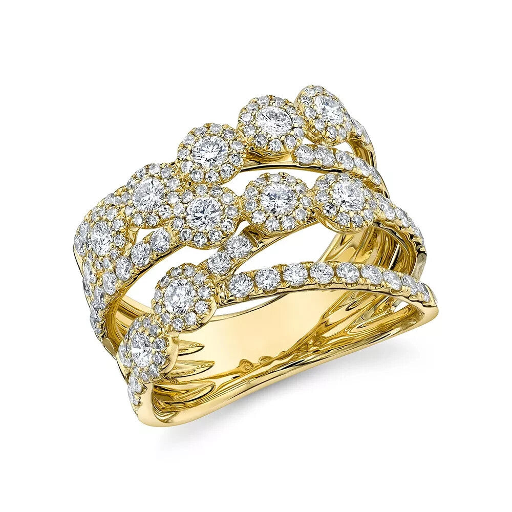 Diamond Crossover Crisscross X Ring 14K Yellow Gold Bridge Multi Row Cocktail3
