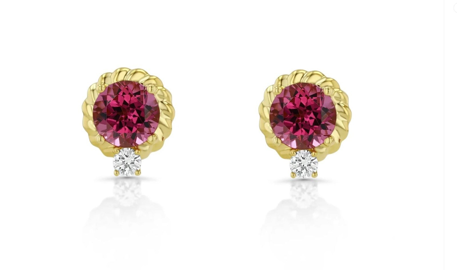 Rhodolite Garnet Diamond 14K Gold Stud Earrings Certified Natural 2.75 CTW0