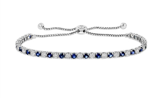 Sapphire Diamond Bolo Tennis Bracelet 14K White Gold 4.21 CTW Certified Natural0