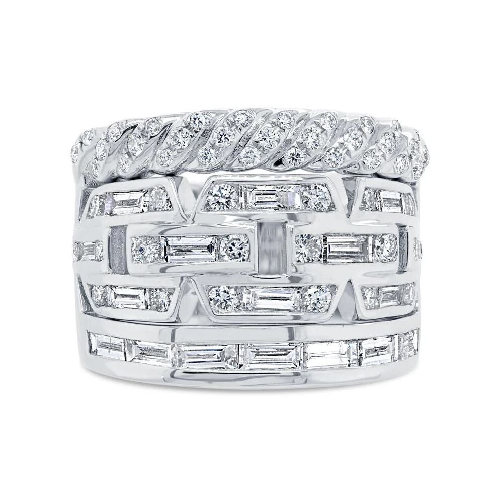 14K White Gold Baguette Diamond Wide Ring Cocktail Statement 1.58 CT Natural1