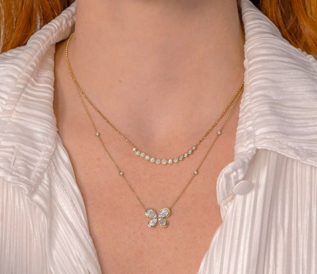 Diamond Butterfly Necklace 14K White Gold Baguette Cut 0.53 CTW Natural1