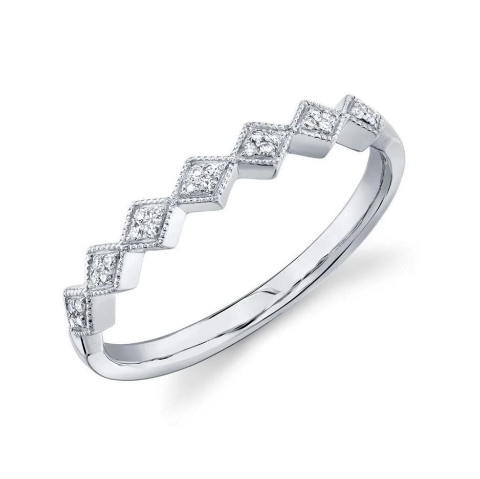 Diamond Kite Shape Band Ring 14K White Gold Natural 0.05 CT0