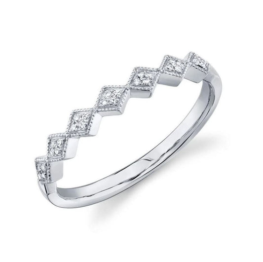 Diamond Kite Shape Band Ring 14K White Gold Natural 0.05 CT0