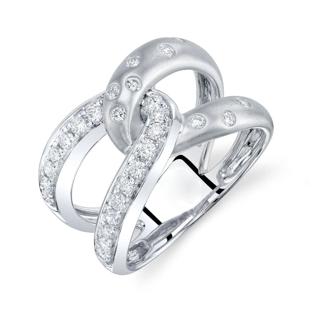 Diamond X Ring Crossover Love 14K White Gold Bezel Matte Cocktail 0.50CT Natural0