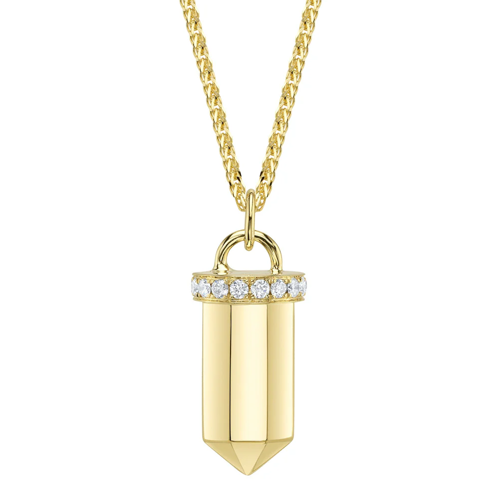 Diamond Pendulum Pendant 14K Yellow Gold Necklace Chopin Wheat Chain Natural0