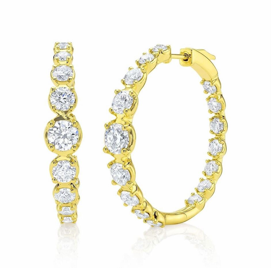 Diamond Hoop Earrings 14K Yellow Gold Inside Out Crown Setting 6.30CT Natural0