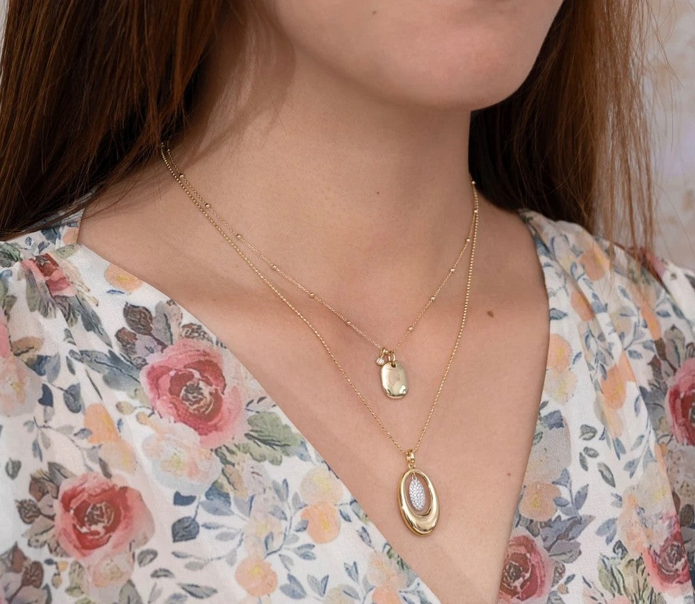 Diamond Dog Tag Necklace 14K Gold Engravable White Yellow Rose Natural1