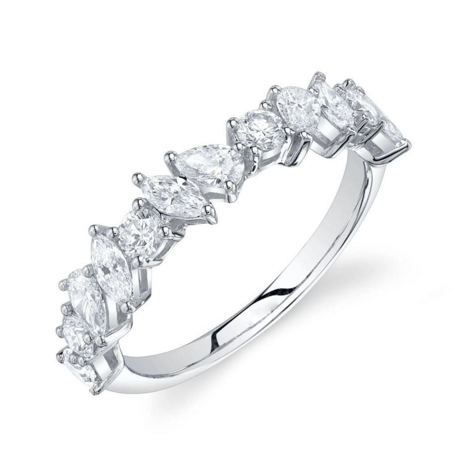 Diamond Pear Marquise Round Cut Ring 14K White Gold Mixed Shape Natural 1.06CT0