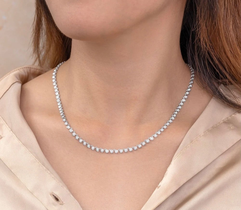 Unique Diamond Tennis Necklace 14K White Gold Bezel Set 1.84CT Natural Certified1
