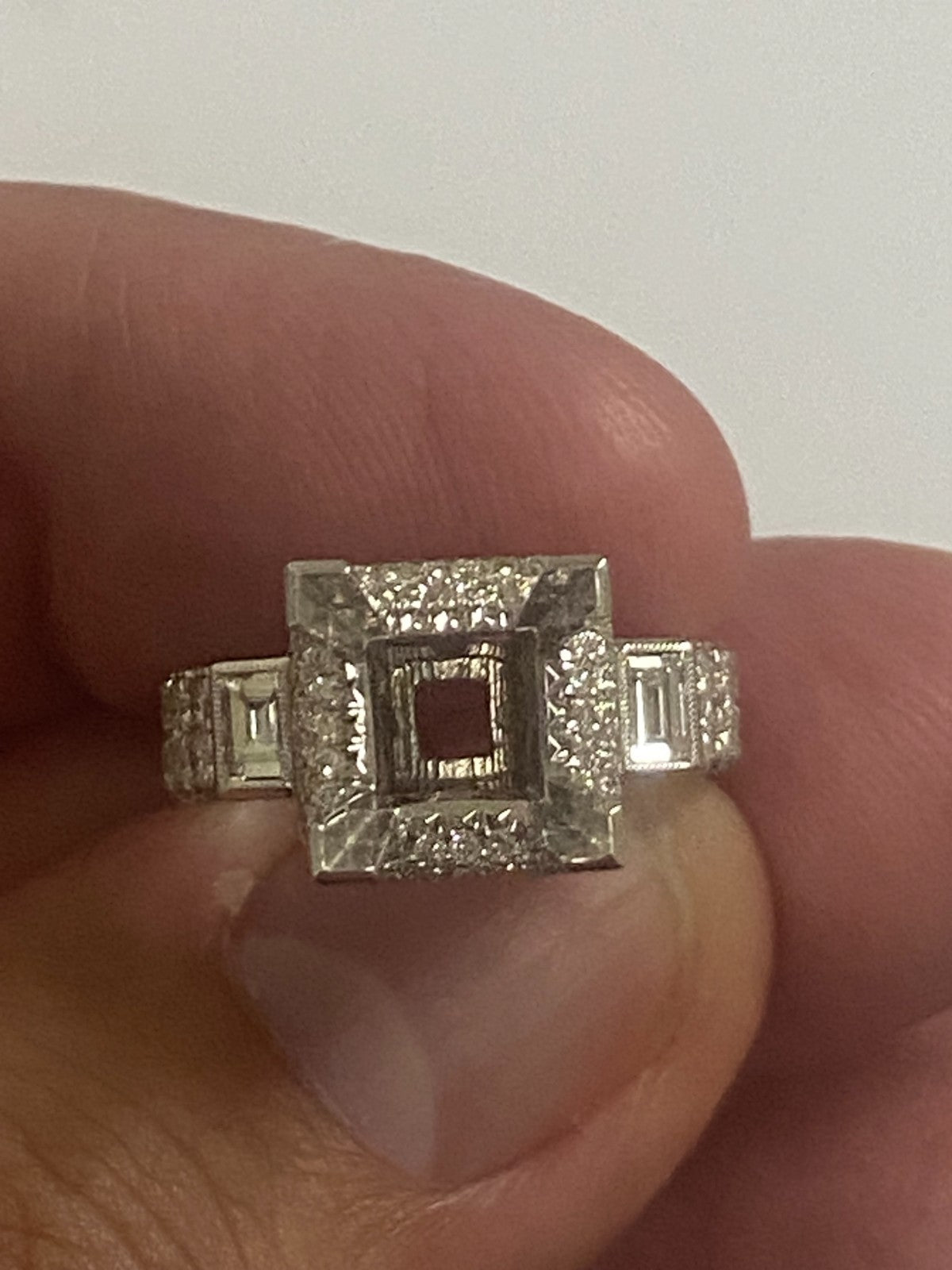 5.5 MM Princess Diamond Semi Mount Ring Setting 18K White Gold Engagement 2.30CT5