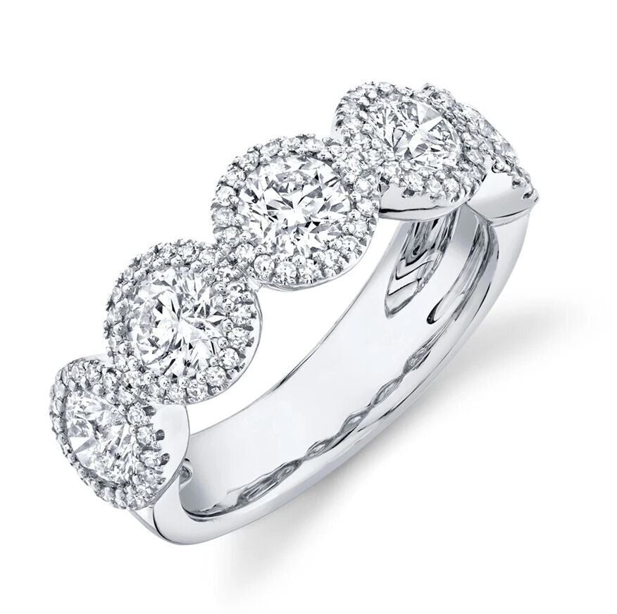 Diamond Engagement Anniversary Ring 14K White Gold Wedding Band 5 Stone 2.28CTW0