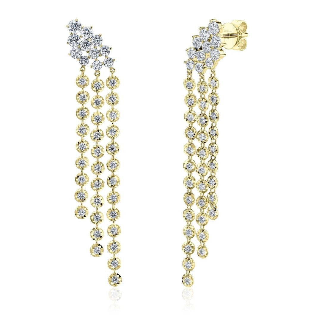 Diamond Fringe Earrings 14K Yellow Gold Certified Natural 2.34 CT Dangling Drops0