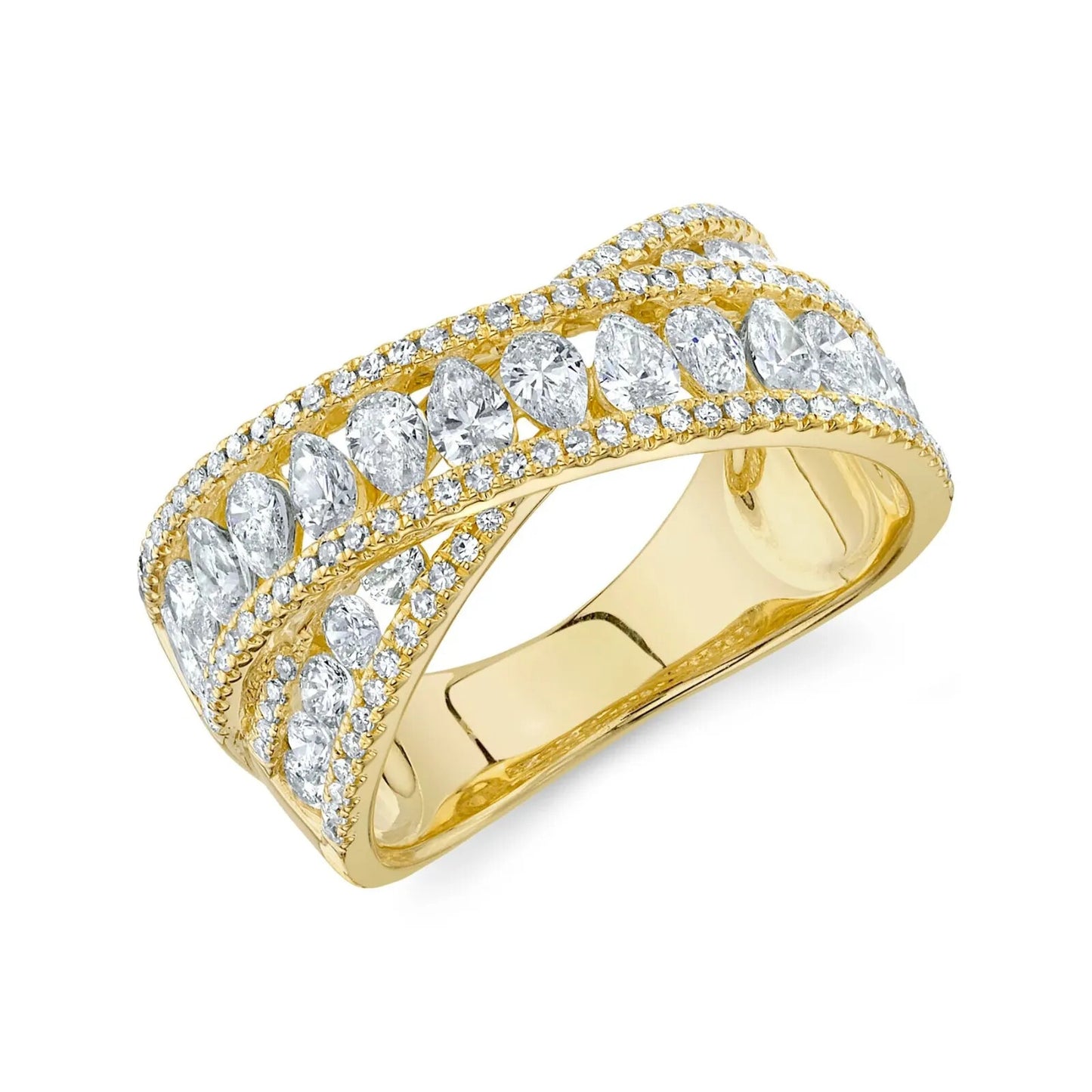 14K White Gold Diamond Bridge Crossover X Ring Pear Cut 1.65 CT Criss Cross2
