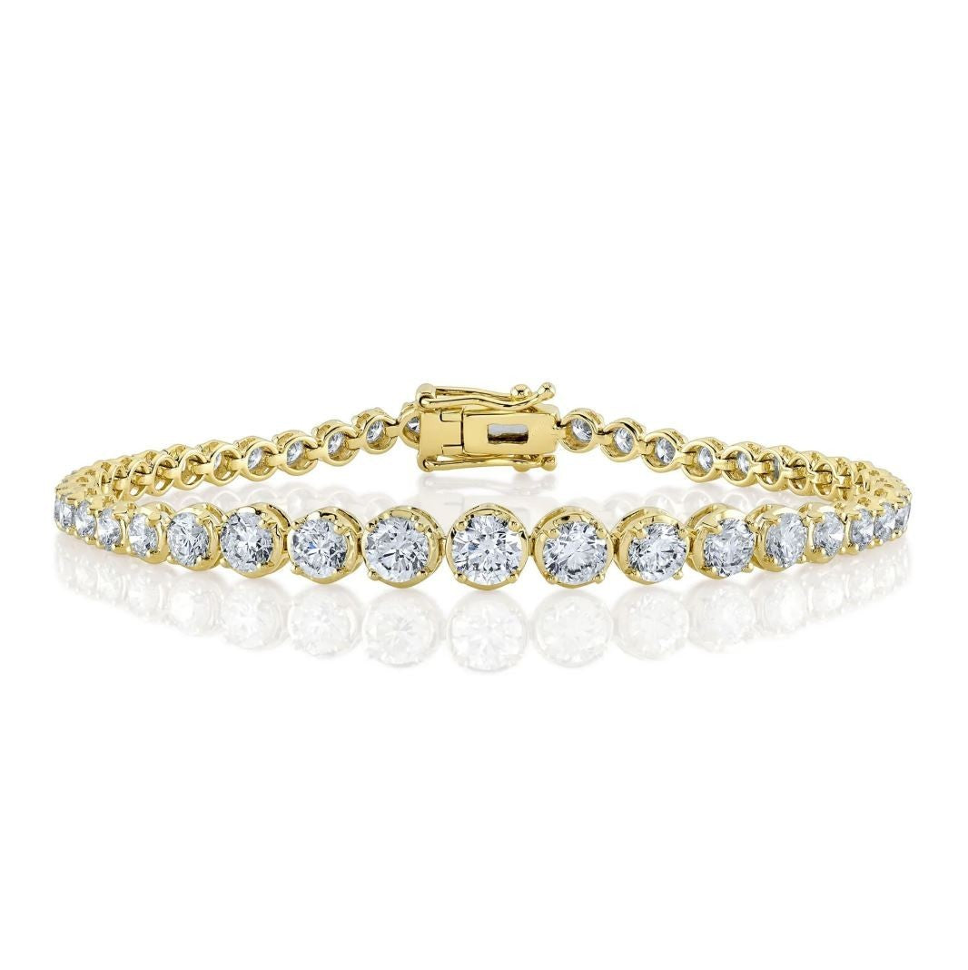 Diamond Tennis Bracelet 14K Yellow Gold Crown Setting Round Cut 5.55 CT Natural0