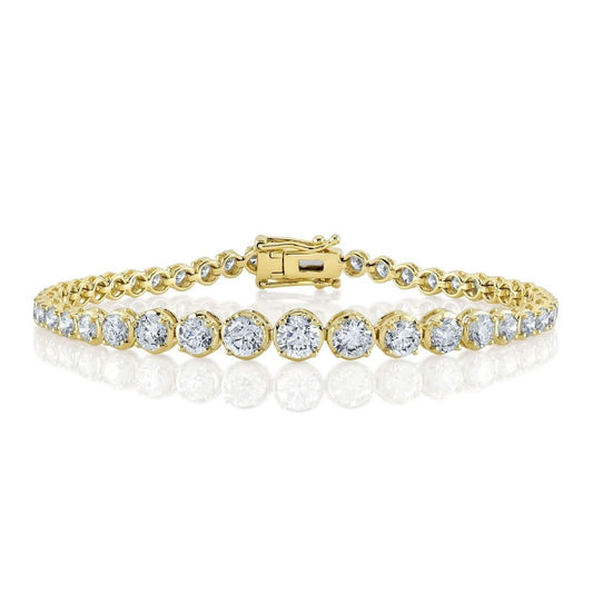Diamond Tennis Bracelet 14K Yellow Gold Crown Setting Round Cut 5.55 CT Natural0