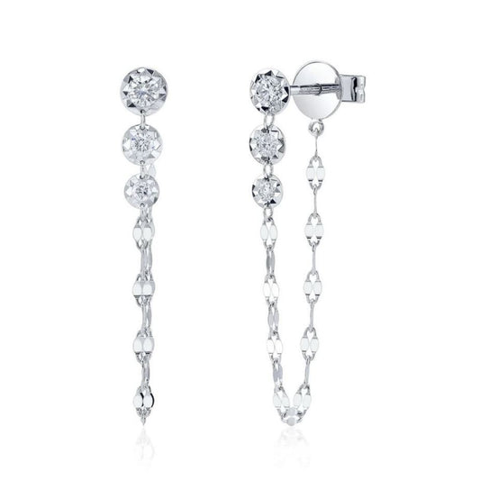 Diamond Sparkle Chain Earrings 14K White Gold Natural 0.22CT Dangling Stud0