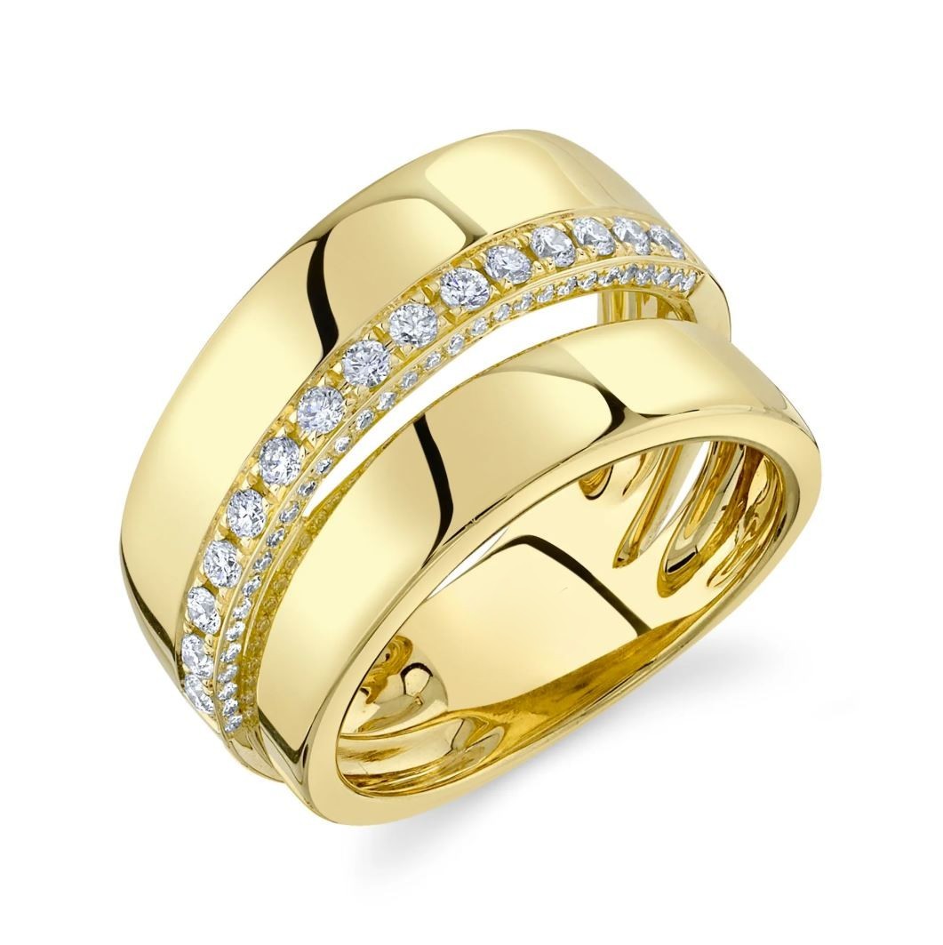 Diamond Ring Cocktail Statement 14K Yellow Gold Split Shank Natural 0.37CT0