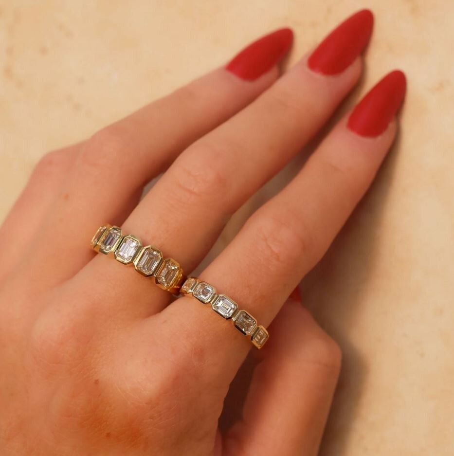 Emerald Cut Diamond Wedding Band Anniversary Ring 14K Yellow Gold 1.50CT Bezel1