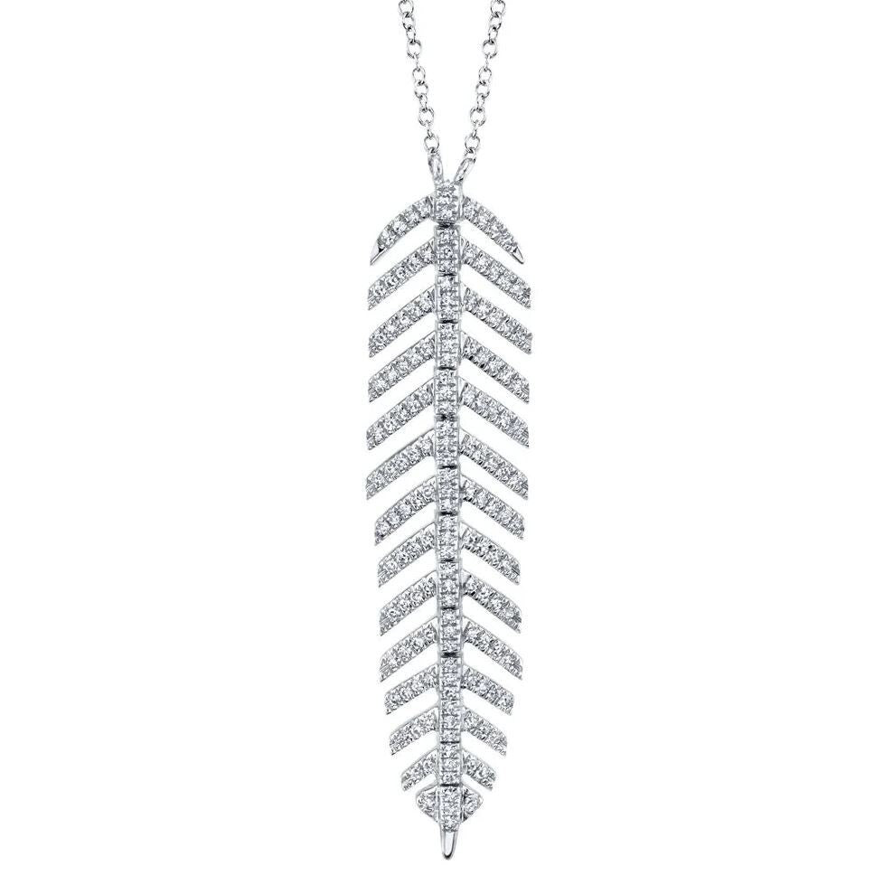 Diamond Feather Necklace 14K White Gold Pendant Certified Natural 0.28 CT0