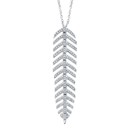 Diamond Feather Necklace 14K White Gold Pendant Certified Natural 0.28 CT0