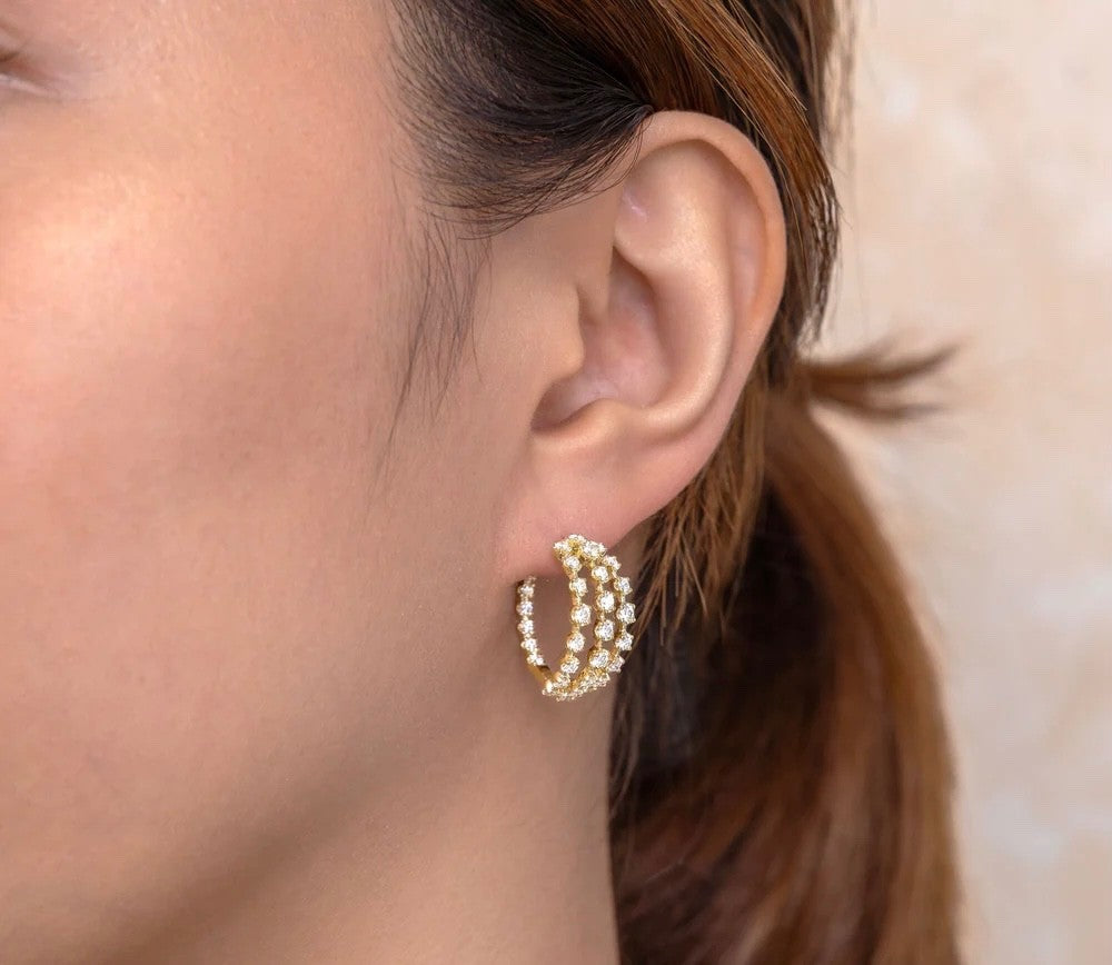 Diamond Crown Setting Hoop Earrings 14K Yellow Gold Natural 1.54 CT1