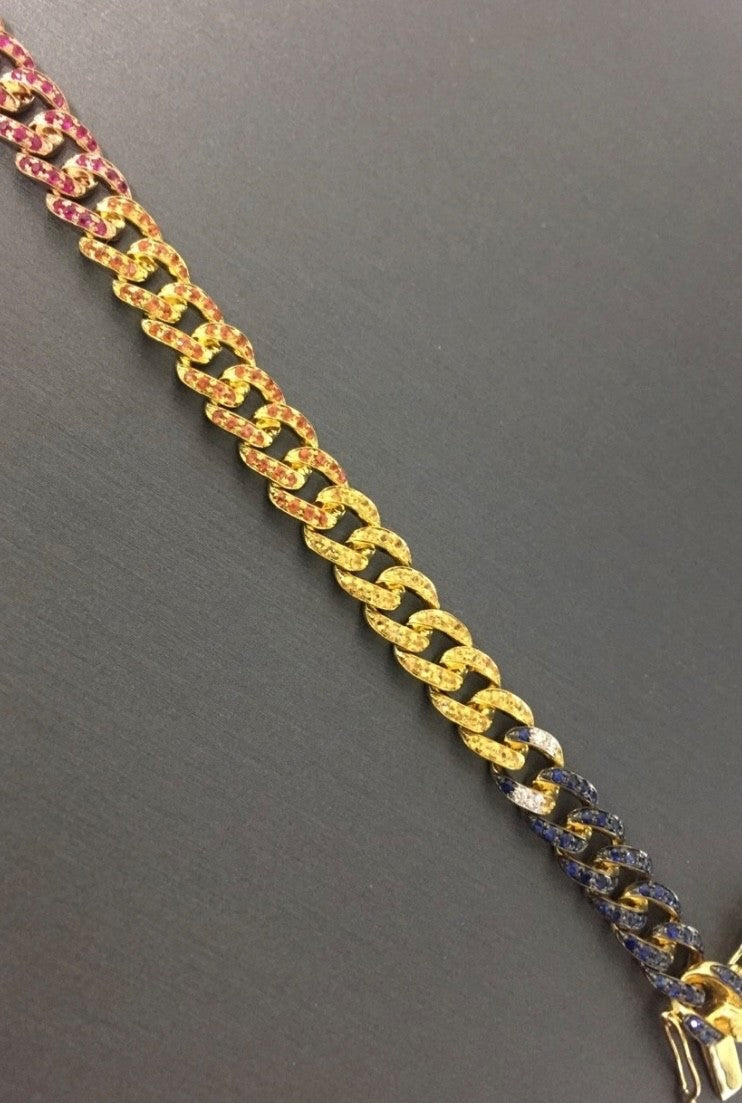Gemstone Diamond Rainbow Curb Chain Link Bracelet 14K Gold Natural Multicolor4