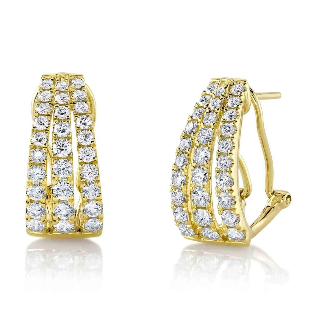 14K Yellow Gold Diamond Earrings Omega Back 1.64CT Natural Certified0