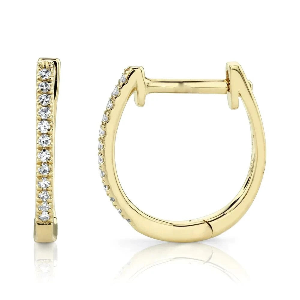 14K Yellow Gold Diamond Huggie Earrings Huggy Hoops 0.08CT Round Cut Natural2