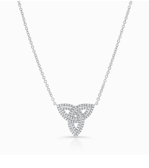Diamond Trinity Knot Necklace 14K White Gold Certified Natural 0.45 CT0