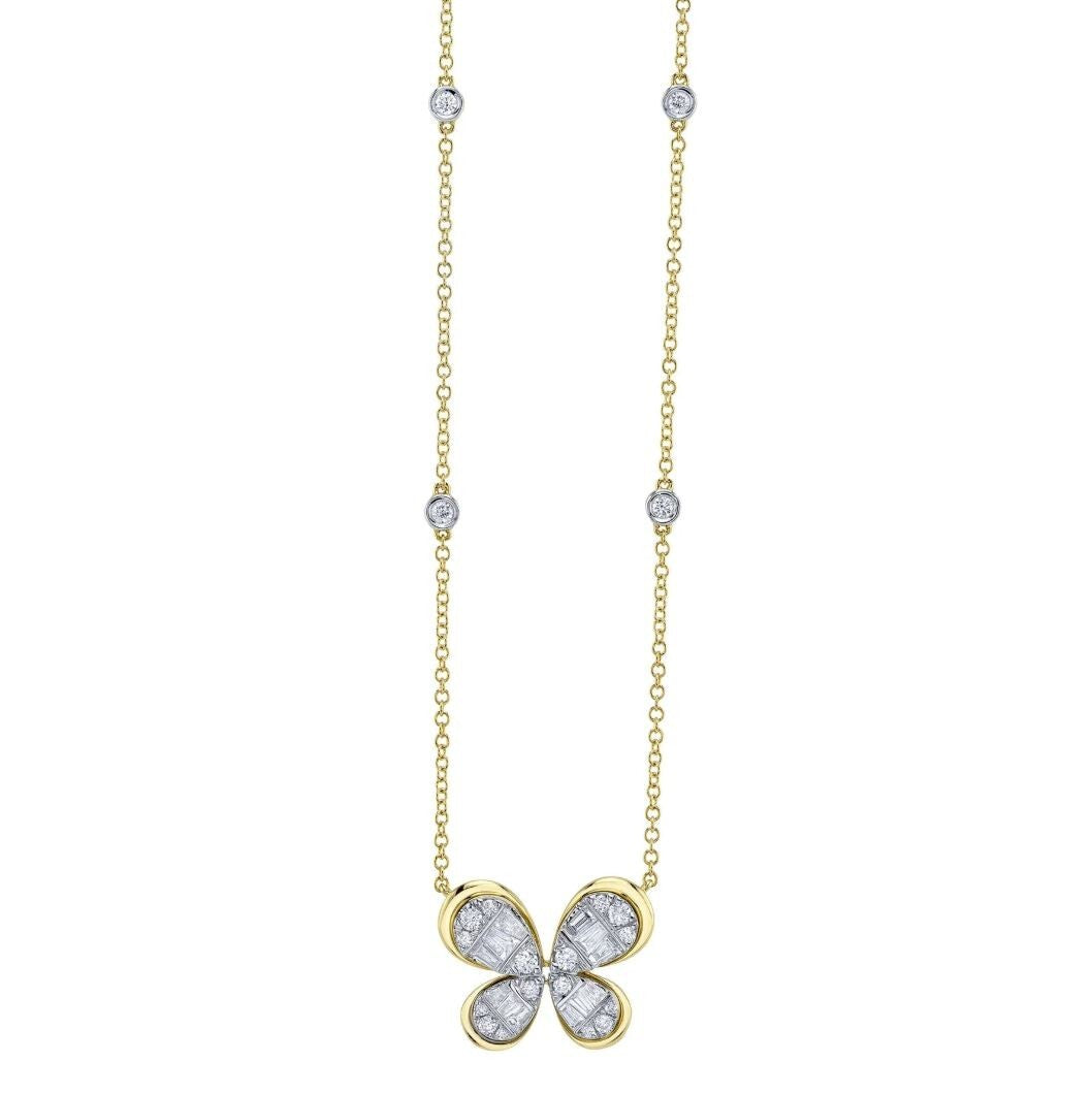Diamond Butterfly Necklace 14K White Gold Baguette Cut 0.53 CTW Natural2