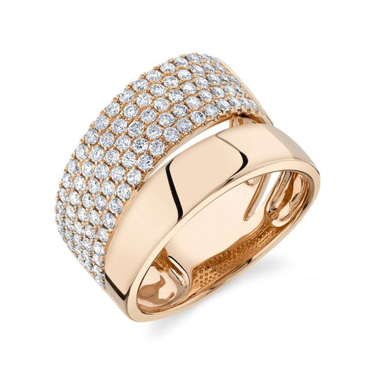 14K Rose Gold Diamond Pave Cocktail Ring Split Wide Statement 1.03CT Natural0