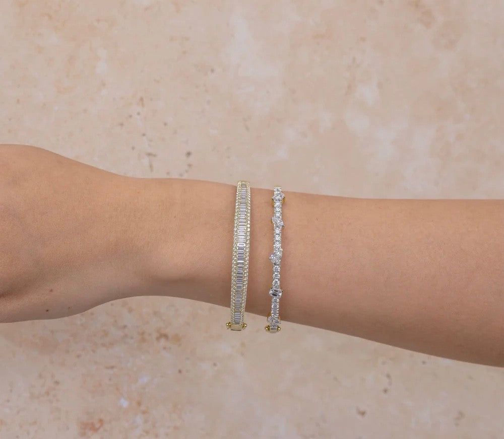 Baguette Diamond Bangle Bracelet 14K White Gold 2.85CT Natural Certified1