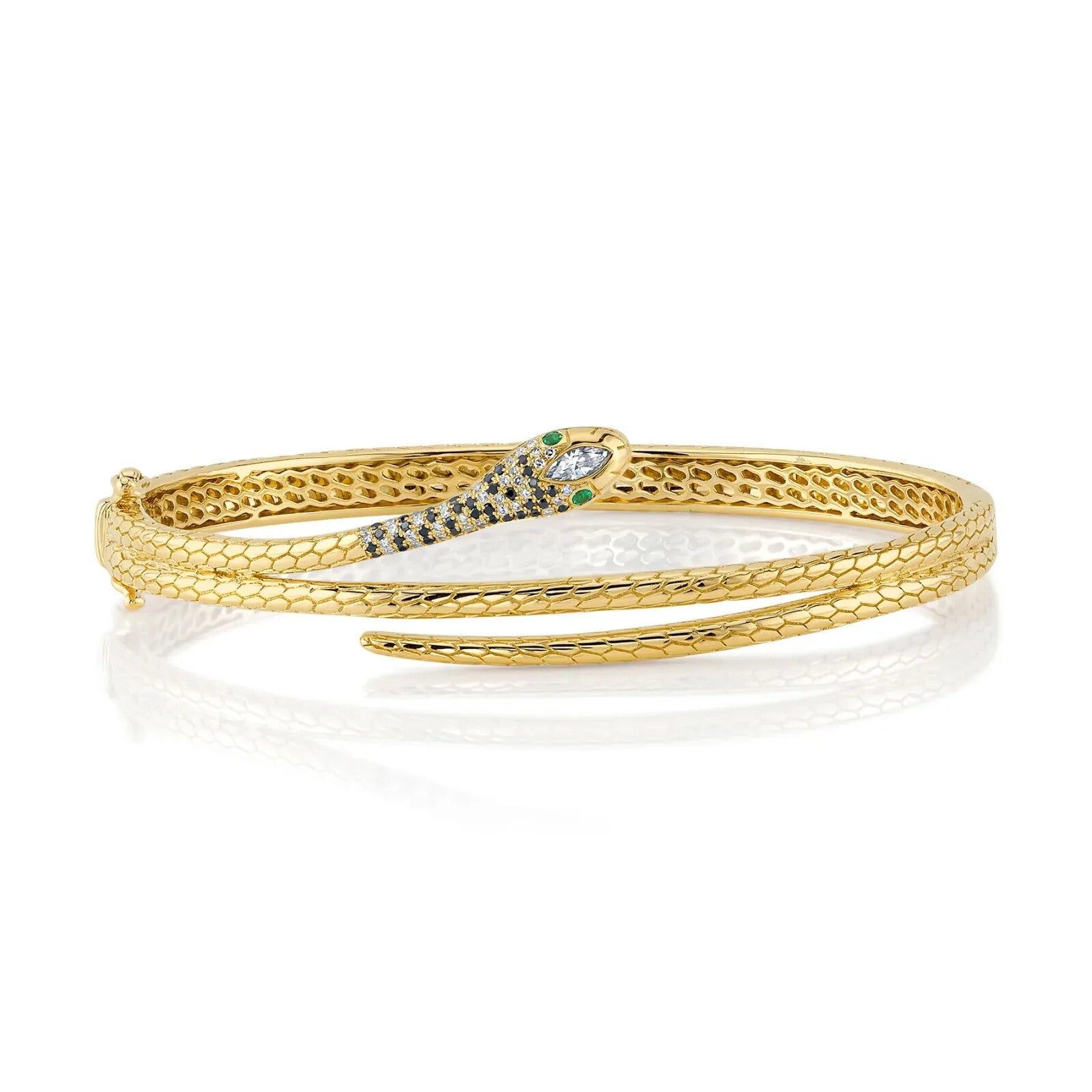 14K Yellow Gold Diamond Snake Bangle Bracelet 0.31 CTW Natural0