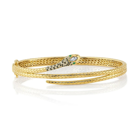14K Yellow Gold Diamond Snake Bangle Bracelet 0.31 CTW Natural0