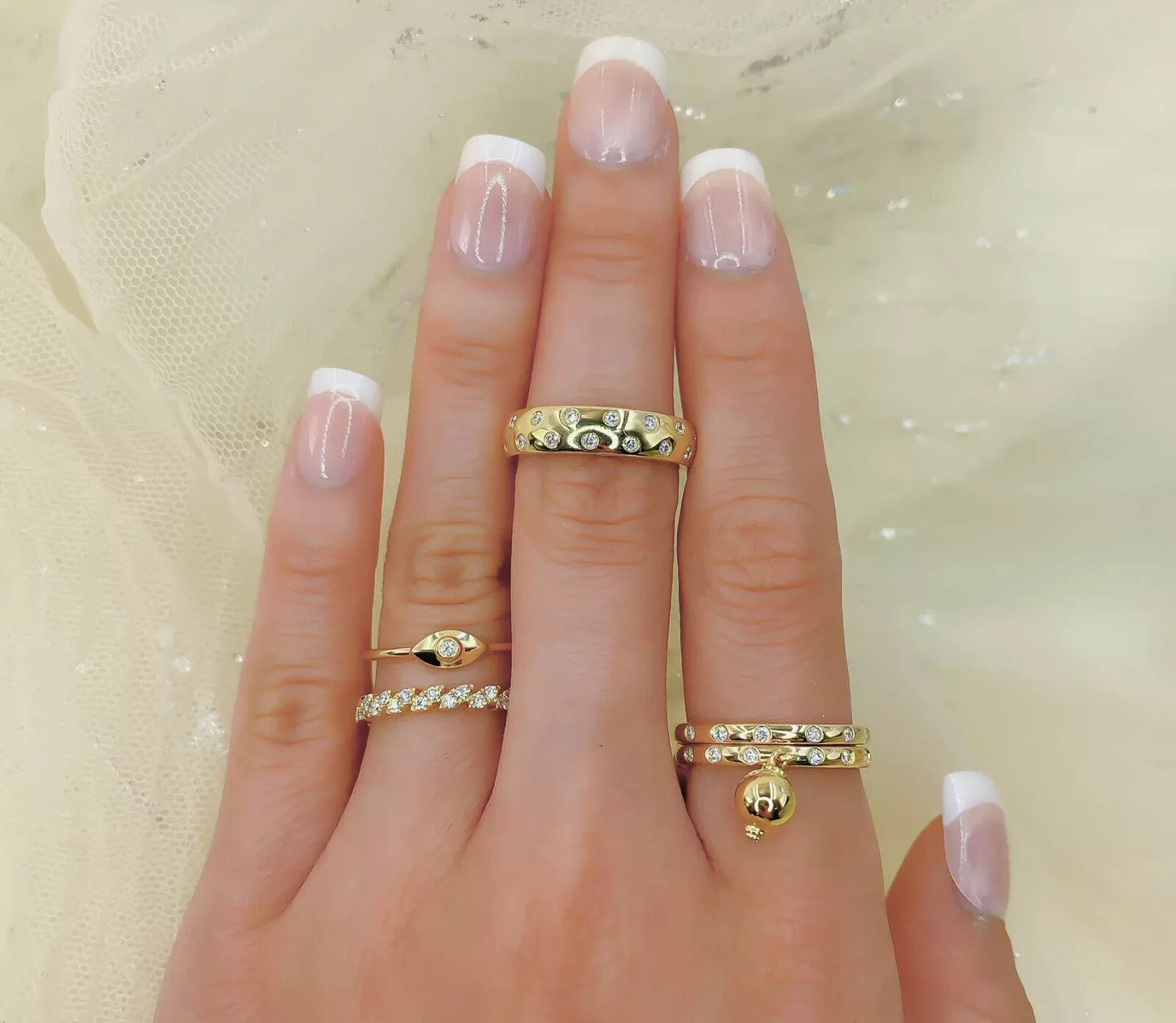 14KT Yellow Gold Diamond Band Wedding Ring Bezel Set Anniversary 2 MM 0.07 CT1