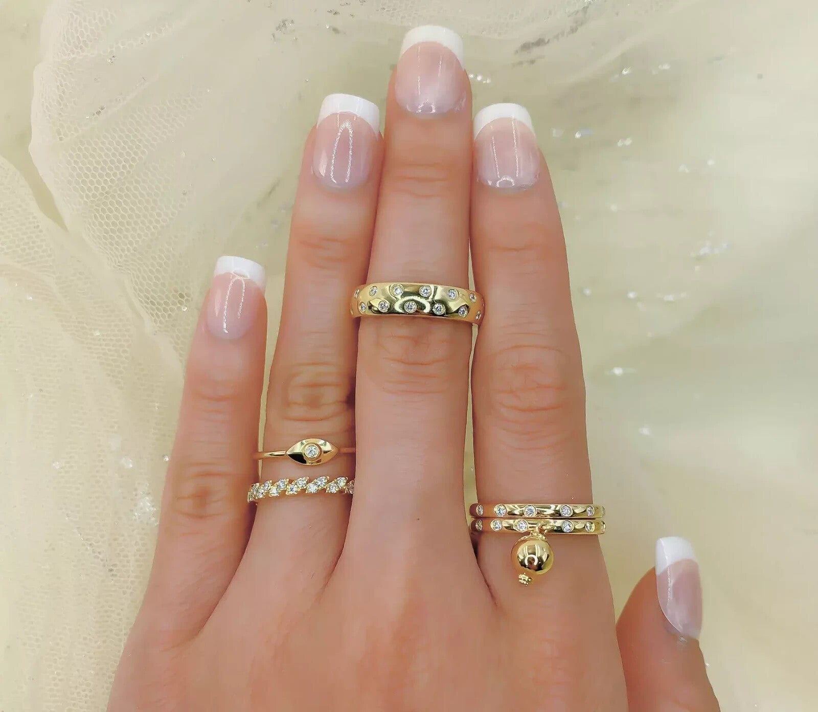 14KT Yellow Gold Diamond Band Wedding Ring Bezel Set Anniversary 2 MM 0.07 CT1