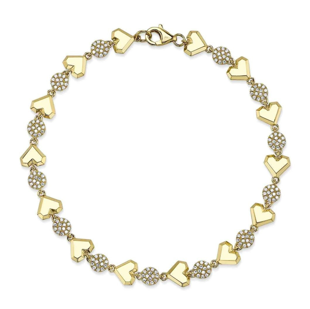 Diamond Heart Bracelet 14K Yellow Gold Pave Set Natural Circle Charm0