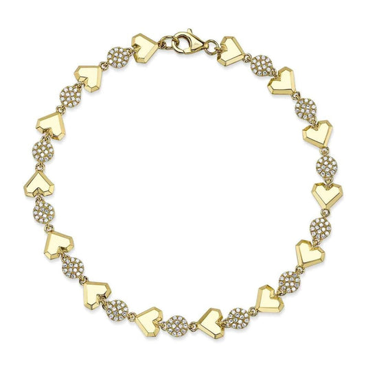 Diamond Heart Bracelet 14K Yellow Gold Pave Set Natural Circle Charm0