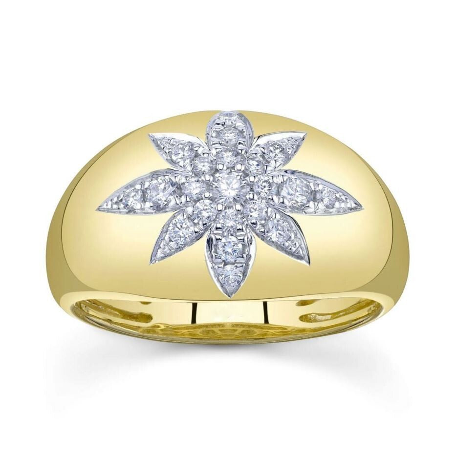 Star Diamond Ring 14K Yellow Gold Starburst Cocktail Statement 0.32CT Size 62